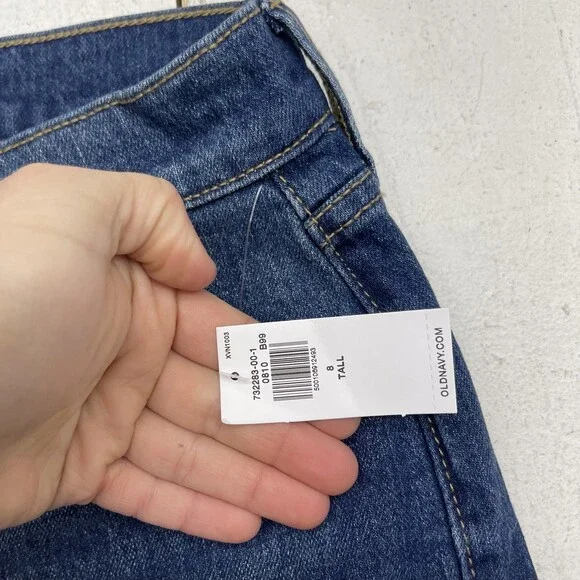 Old Navy Wow Boyfriend Jeans Womens 8 Tall Blue Wash Mid Rise Stretch Denim - Picture 2 of 9